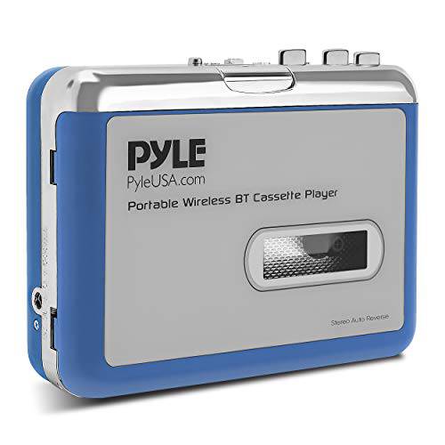 휴대용 무선 블루투스 카세트 플레이어 - 리드 변환기, AUX 포트 w/ LED 인디케이터, 오토 리버스 기능, USB 케이블 파워 서플라이, 3.5mm 이어폰 잭&  블루투스 송신기 - Pyle PCASRSD18BT