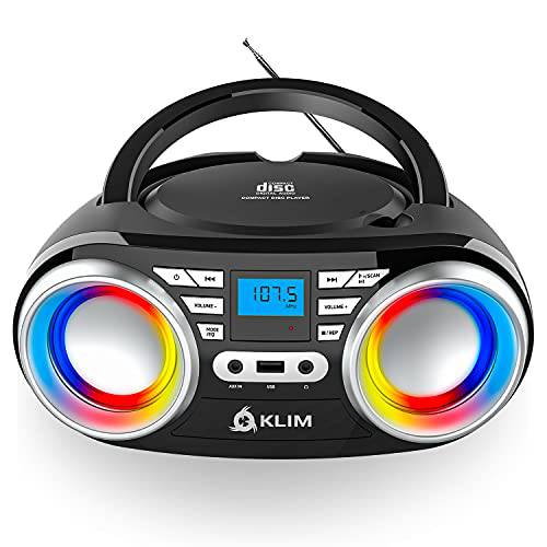 KLIM CD 붐박스 B3 휴대용 오디오 시스템+ FM 라디오, CD, MP3, 블루투스, Aux, USB+  유선 and 무선 모드 충전식 배터리+  업그레이드된 CD 레이저 렌즈+  디지털 EQ+ 2021 릴리즈