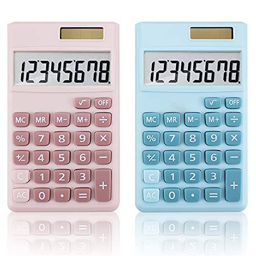 미니 계산기, 포켓 계산기 8-Digit 태양광 배터리 오피스 계산기, 듀얼 파워 데스크탑 Calculators(Blue, 핑크)