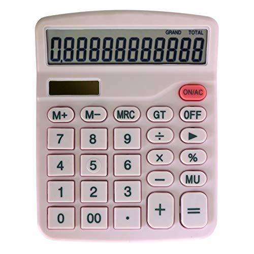 오피스 계산기 라지 12 숫자 LCD 디스플레이 데스크 베이직 계산기, 태양광 귀여운 계산기, 심플 계산기 (핑크)