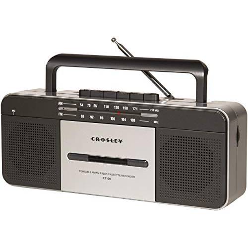 Crosley CT101A-GY 휴대용 블루투스 카세트 플레이어 AM/ FM 라디오, 그레이