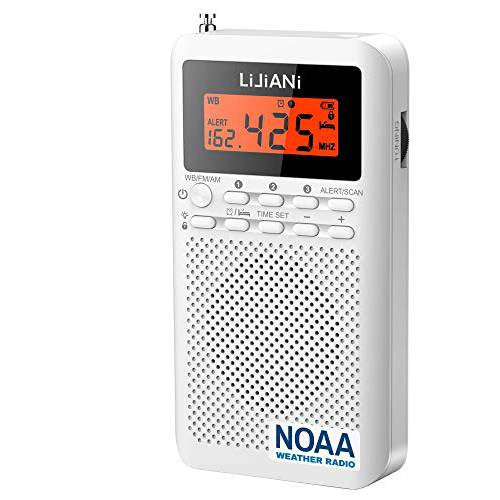 [2021] NOAA 날씨 Radio-Emergency AM/ FM 배터리 작동 휴대용 라디오 LCD 디스플레이 디지털 알람 시계 슬립 타이머, Best 리셉션 가장긴 지속 트랜지스터, 전원 by 2 AA 빌트인 스피커