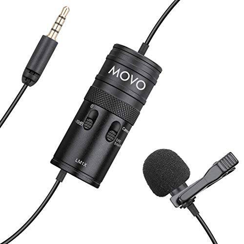 Movo LM1X 라발리에 라펠 Clip-on 전방향 콘덴서 마이크,마이크로폰 오디오 레벨 Attenuation and 헤드폰 모니터링 입력 DSLR 카메라, 캠코더, 아이폰 and 안드로이드 스마트폰