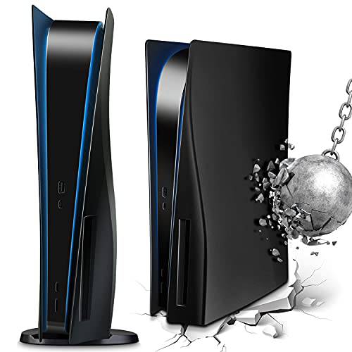 SIKEMAY PS5 콘솔 페이스플레이트, 하드 충격방지 플레이스테이션 5 페이스 플레이트 쉘 스킨 케이스, ABS Anti-Scratch 방진 PS5 게이밍 콘솔 커버 교체용 악세사리 PS5 디스크 에디션 - 블랙