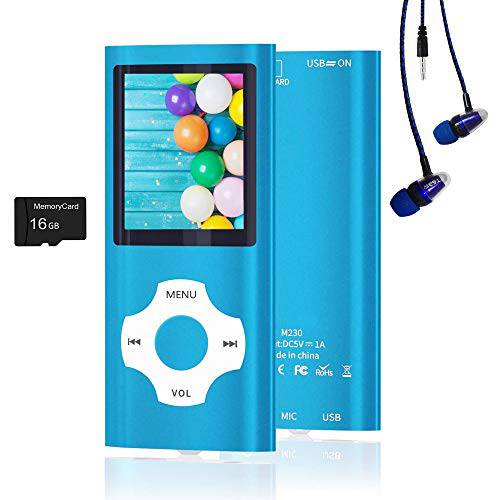 MP3 플레이어, Hotechs 음악 플레이어 16GB 메모리 SD 카드 포토/ 비디오 플레이/ FM 라디오/ 음성 레코더/ E-Book 리더, 리더기