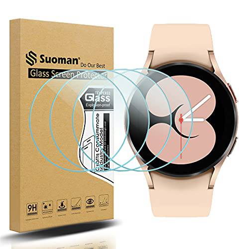 Suoman 4-Pack 삼성 갤럭시 워치 4 (40mm) 강화유리 화면보호필름, 액정보호필름 갤럭시 워치 4 (40mm) 스마트워치 [2.5D 9H 강도] [Anti-Scratch]