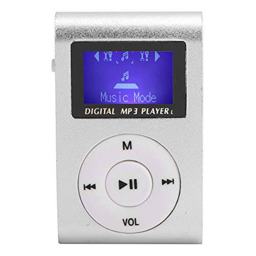 MP3 플레이어 산책 런닝, 휴대용 미니 MP3 음악 플레이어 스포츠 BackClip LCD 스크린 MP3 지원 메모리 카드, 지원 up to 32GB, 미니 스크린 (실버)