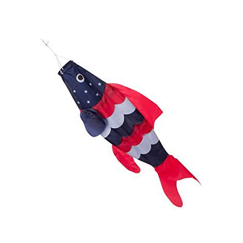 Zcutt Kites&  스피너 40-inch Patriotic 피쉬 Windsock (3.3 Feet) - Stars and Stripes - 레드, 화이트,  블루 - 포함 걸수있는 클립.