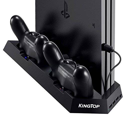 PS4 범용 컨트롤러 충전기 KINGTOP PS4/ PS4 프로/ PS4 슬림 팬 쿨러 버티컬 스탠드 듀얼 충전 스테이션