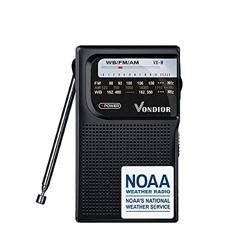 NOAA 날씨 라디오 - 비상 NOAA/ AM/ FM 배터리 작동 휴대용 라디오 Best 리셉션. 자연재해 도구 가정용. 전원 by 2 AA 배터리, by Vondior (블랙)