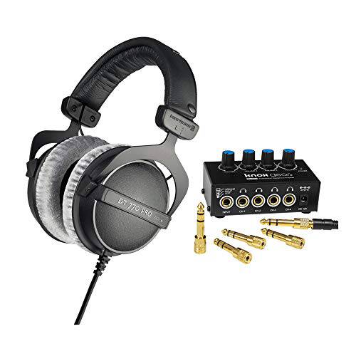 베이어다이나믹 DT 770 프로 80 옴 Over-Ear 스튜디오 헤드폰,헤드셋 (블랙) Knox 기어 컴팩트 4-Channel 스테레오 앰프 번들,묶음 (2 아이템)