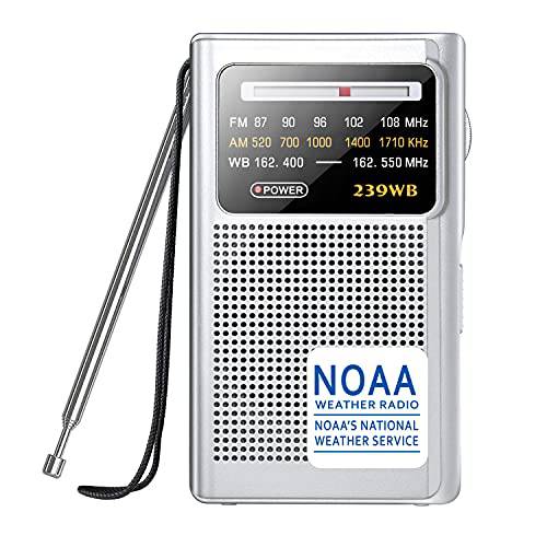 Greadio NOAA 날씨 라디오, AM/ FM 배터리 작동 트랜지스터 휴대용 라디오 Best 리셉션, 스테레오 이어폰 잭, 전원 by 2 AA 배터리 비상, 자연재해, 런닝, 산책, 홈 (실버)