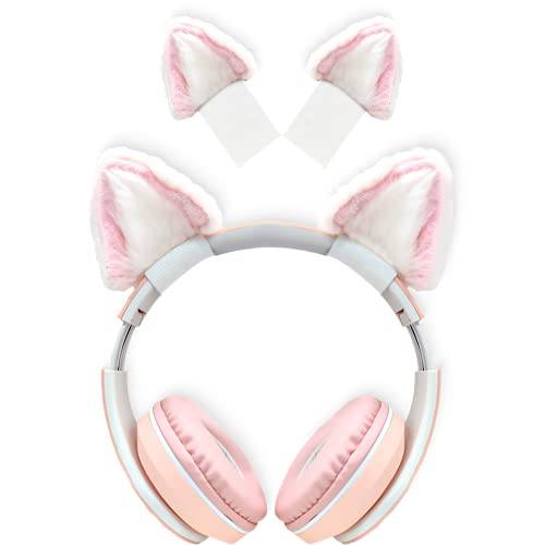 귀여운 고양이 Ears 헤드폰 부착식, 조절가능 디자인 호환 로지텍 G 프로 HypreX 클라우드/ 클라우드 비행 헤드폰,헤드셋 and More, 코스프레 Kitten Ears 범용 게이밍 헤드셋, 핑크&  화이트