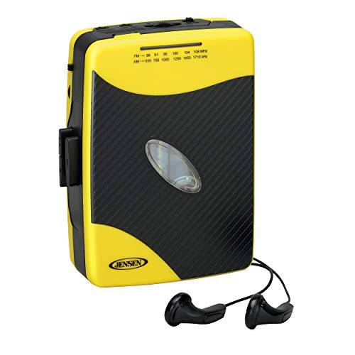 젠슨 휴대용 스테레오 카세트 플레이어 AM/ FM 라디오+  스포츠 이어폰, 이어버드 (Yellow)