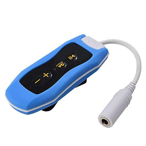 Denpetec 휴대용 FM 라디오 다이빙 MP3 음악 플레이어 IPX8 방수 충전식 USB2.0 방수 헤드폰 적용가능한 수영 and Running(Blue)