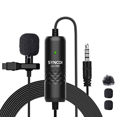Synco-Lav-S6E-Lavalier-Microphone 프로페셔널 전방향 콘덴서 라펠 마이크 레코딩 마이크 호환가능한 아이폰, 아이패드 유튜브, 인터뷰,면접, 비디오 (6M/ 19.7ft 케이블)