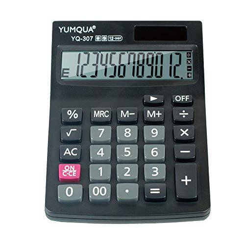 베이직 계산기, YUMQUA 스탠다드 기능 데스크탑 계산기 12 숫자 LCD 디스플레이, 데일리 오피스 학교 사용, 블랙