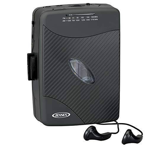젠슨 휴대용 스테레오 카세트 플레이어 AM/ FM 라디오+  스포츠 이어폰, 이어버드 ( 매트 블랙 시리즈)