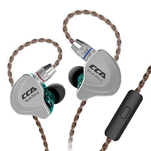 하이파이 1DD 4BA 하이브리드 Five 드라이버 in-Ear 이어폰, CCA C10 유선 이어폰, 이어버드, High-Performance in-Ear 모니터 0.75mm 2 핀 금도금 탈착식 (Cyan 마이크)