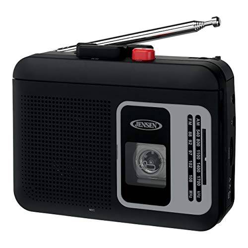 젠슨 레트로 개인 카세트/ 레코더 플레이어 스테레오+ AM/ FM 라디오&  빌트인 스피커 - 블랙 시리즈