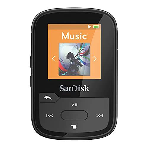 SanDisk 32GB 클립 스포츠 플러스 MP3 플레이어,  블랙 - 블루투스, LCD 스크린, FM 라디오 - SDMX32-032G-G46K