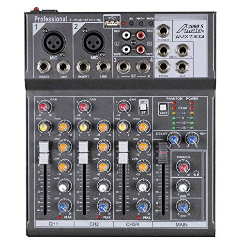 Audio2000’S S7303- 프로페셔널 Four-Channel 오디오 믹서,휘핑기 USB and DSP 프로세서