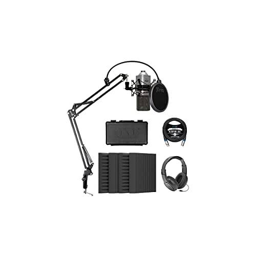 MXL 770 카디오이드 콘덴서 마이크,마이크로폰 (실버) 번들,묶음 Blucoil 4-Pack of 12 어쿠스틱 폼 Isolation 패널 웨지, 10-FT 밸런스 XLR 케이블, 붐 암 플러스 팝 필터, and Samson SR350 헤드폰,헤드셋