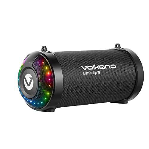 Volkano 10W 휴대용 무선 블루투스 스피커 LED 라이트,  트루와이어리스 스피커, 4H 재생시간, 스테레오 시스템 숄더 스트랩 아이폰, 삼성 and More [블랙] Mamba 라이트 시리즈