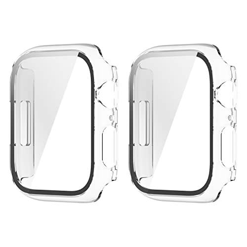 2 팩 호환가능한 애플 워치 시리즈 7 케이스  강화유리 화면보호필름, 액정보호필름 (41mm, 클리어)
