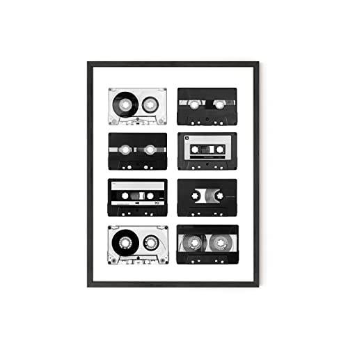 카세트 테이프 포스터 음악 포스터 미적 - By Haus and Hues | 레트로 포스터 빈티지 음악 포스터 레트로 음악 장식 음악 포스터 벽 90s 방 장식 (블랙 액자, 12x16)