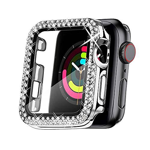 Secbolt 40mm Bling 케이스  빌트인 화면보호필름, 액정보호필름 여성용 호환가능한 애플 Watch(Silver)- 모든 어라운드 보호 케이스 애플워치 SE 시리즈 6/ 5/ 4