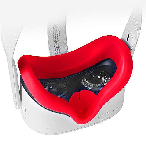 Pinson 실리콘 VR 페이스 커버 오큘러스 퀘스트 2 VR 헤드셋 페이스 쿠션 커버 땀방지 (레드)