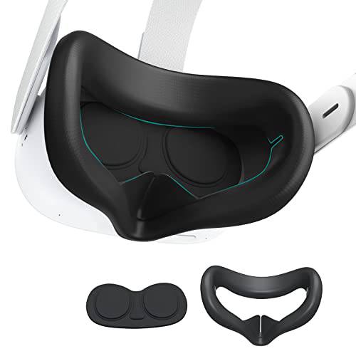 SUPERUS VR 실리콘 페이스 커버 호환가능한 오큘러스 퀘스트 2 렌즈 보호, 세척가능 페이스 패드& Scratch-Resistant 렌즈 커버, 내광성 Dust-Proof Non-Slip VR 악세사리 2-Pack 세트 (블랙)