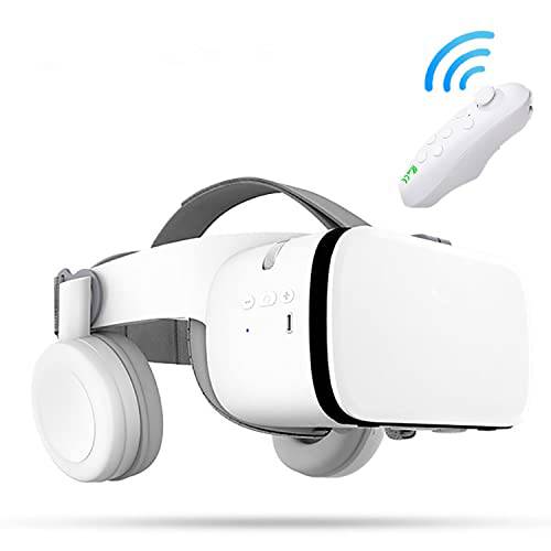 3D VR VR 헤드셋, 블루투스 무선 VR 헤드셋 호환가능한 4.7-6.3 아이폰 iOS/ 안드로이드, VR 뷰어 IMAX 영화 and 카드 게임 (화이트)