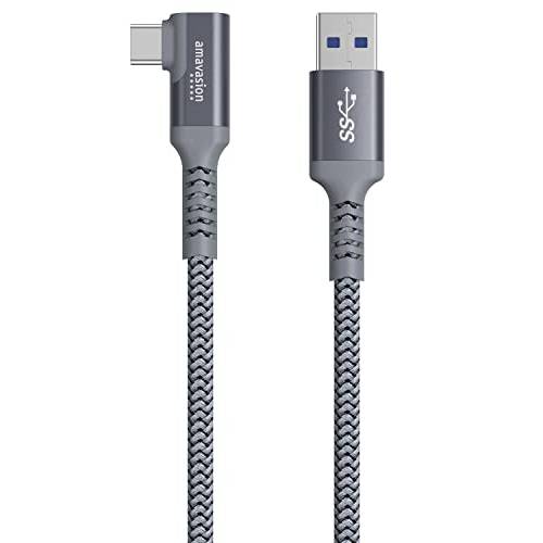 오큘러스 링크 케이블 16FT/ 5M, Amavasion USB 3.1 to USB-C 5Gbps 고속 데이터 전송&  충전 케이블 Designed 오큘러스 퀘스트 2/ 퀘스트 1 and 게이밍 PC (Braided 실버)
