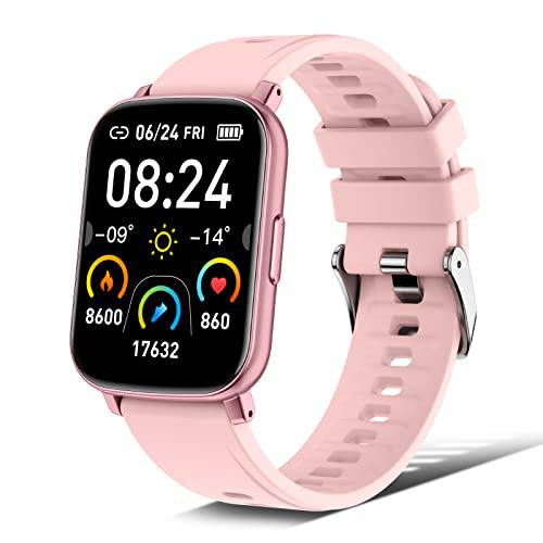 스마트 워치 여성용, 1.69Touch 스크린 피트니스 트래커 안드로이드 iOS, IP68 방수 스마트워치 24 스포츠 모드 시계 여성용  심박수, 심장박동수 모니터, 슬립 모니터, 보수계, Stopwatch(Pink)