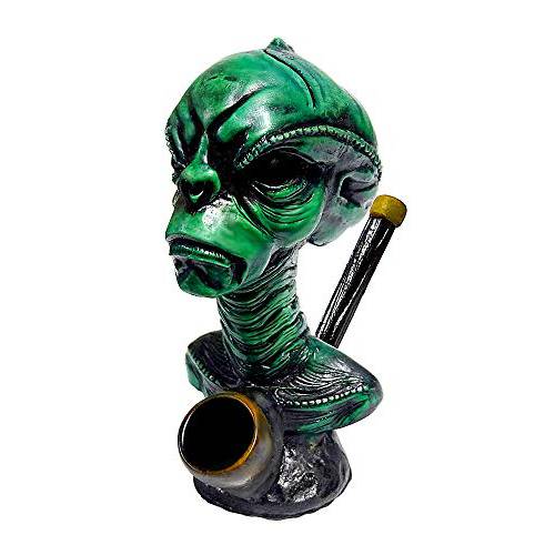 Reptilian Alien 헤드 흡연 파이프 - 담배 스모크 - 그릇 - 핸드메이드 수집품 - 그린 UFO - 스페이스 아트 - Sci Fi 선물