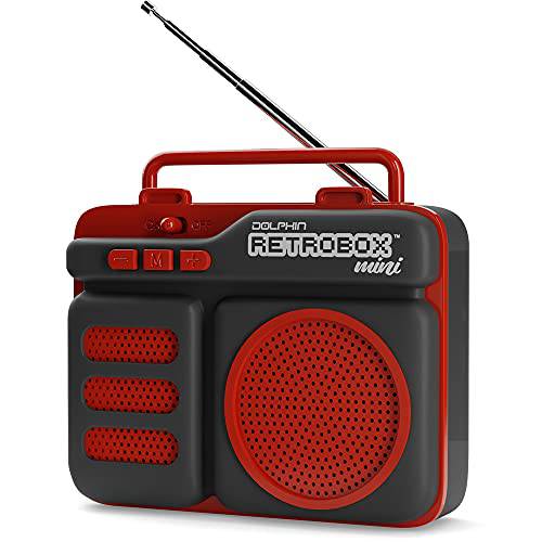 돌고래 Retrobox 미니 RTX-10 - 블루투스 스피커 FM 라디오, USB 드라이브, 마이크로 SD 카드 MP3 플레이어, 3.5mm Aux 잭 - 충전식 음악 디바이스, Up to 12 시간 플레이 타임, 2 풀 레인지 우퍼 - 레드