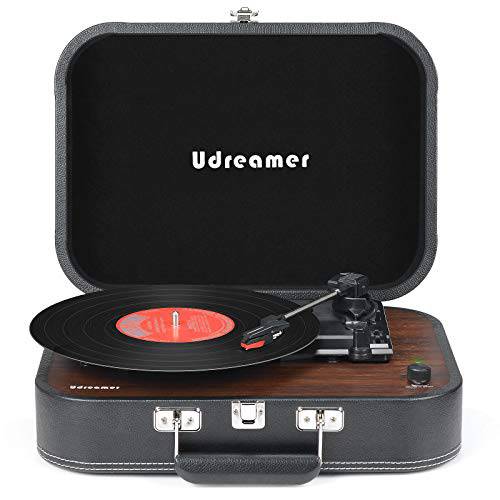 Udreamer 비닐 LP레코드 플레이어 수트케이스 블루투스 스피커 USB 빈티지 턴테이블 비닐 기록 3 스피드 LP 플레이어 오토 Off 3.5mm Aux& RCA&  헤드폰 잭