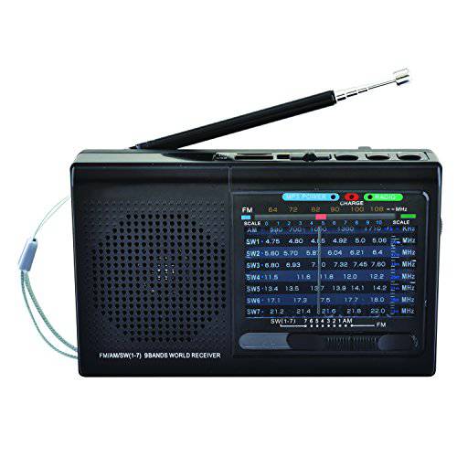 초음속 SC-1080BT 9-Band 블루투스 Enabled 라디오 - AM/ FM 채널, 충전식 배터리 - 블랙