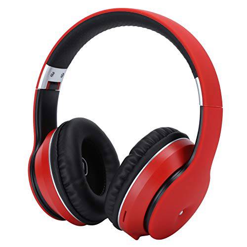 무선 헤드폰, 블루투스 v5.0 폴더블 휴대용 하이파이 노이즈캔슬링, 노캔 이어폰, 선물 마이크 Hands-Free 통화& TF 카드 기능, Over-Ear 헤드셋 게이밍/ 학습/ Sports(Red)