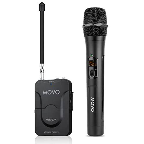 Movo WMX-7-TH+ RX 소형,휴대용 무선 마이크,마이크로폰 시스템 - 전방향 마이크,마이크로폰 Built-in VHF 송신기, 바디팩 리시버 - 무선 마이크 인터뷰,면접 키트 Reporters, Vlogging, 라이브 이벤트