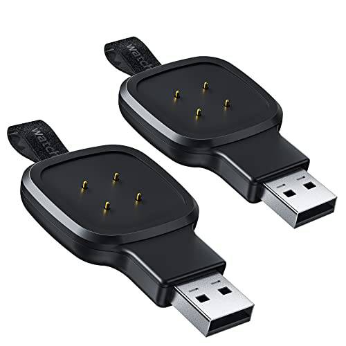 LVFAN 충전기  핏빗 감각&  핏빗 베르사 3, 휴대용 무선 자석 USB 충전기 도크 - 여행용 충전기 교체용  핏빗 감각/ 핏빗 베르사 3 스마트워치 - 2 팩 (블랙)