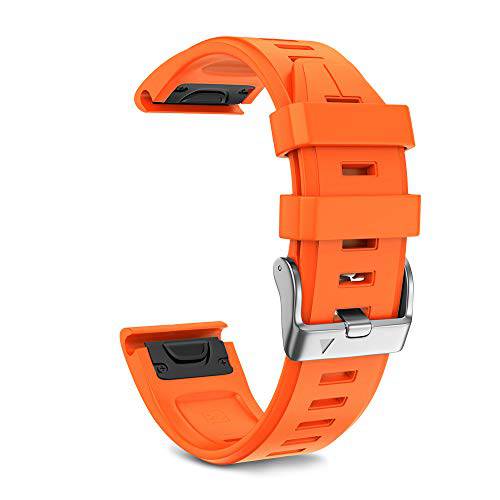 NotoCity 호환가능한 Fenix 5S 플러스 밴드 실리콘 스포츠 워치 밴드 Fenix 5S/ Fenix 7S/ Fenix 6S/ Fenix 6S 프로/ D2 델타 S Smartwatch-Silver Buckle(Orange)
