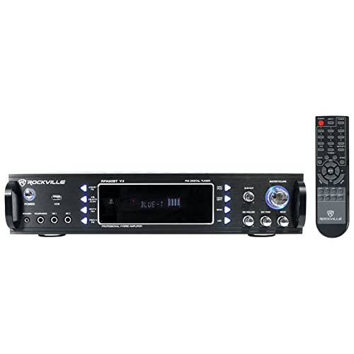 Rockville RPA60BT V2 1000 와트 2-Ch USB 블루투스 DJ/ 프로/ 노래방 앰프 믹서,휘핑기