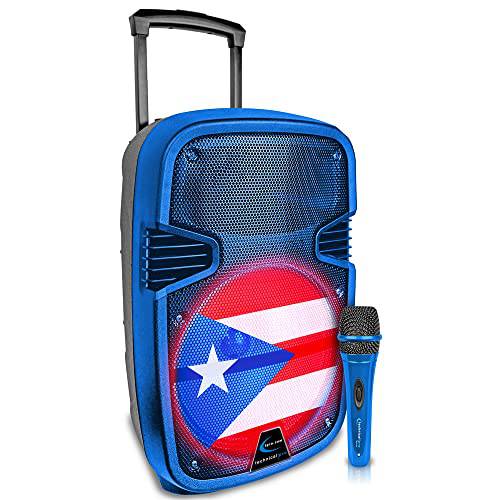 기술 프로 1200 와트 휴대용 충전식 12 Puerto Rico 블루투스 LED 스피커 USB SD 카드 입력, 탑 and 사이드 Carry 손잡이, 유선 마이크 포함