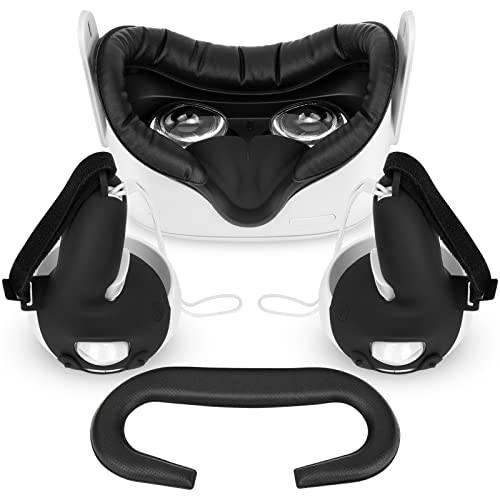 Topcube VR 얼굴,페이셜 인터페이스 오큘러스 퀘스트 2 악세사리 컨트롤러 그립 실리콘 Cover-Anti 라이트 누출 땀방지 퀘스트 2 페이스 패드 쿠션 보호 키트 (블랙)