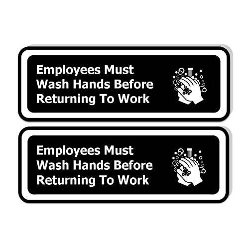 Employees Must 워시 핸드 Before Returning to Work 화장실 스티커 (팩 of 2) 코팅된 비닐 7.75 x 2.5-inches | 표지판 레스토랑, 리테일 보관, 살롱, 가스 스테이션, Hotels a