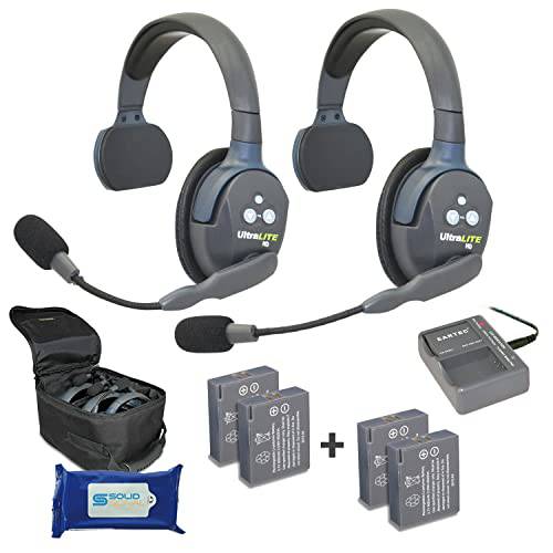 Eartec UL2S Ultralite 풀 듀플렉스 무선 헤드셋 커뮤니케이션 2 사용자 - 2 싱글 이어 헤드셋 2 (2) 추가 배터리 and 솔리드 신호 클리닝 Wipes 번들,묶음