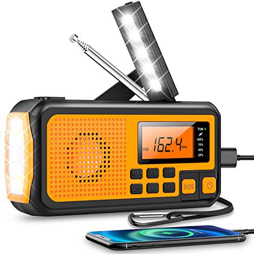 비상 날씨 태양광 라디오 5000mAh: Missonchoo 핸드 크랭크 AM/ FM/ NOAA 경보 라디오 4 방법 전원  플래시라이트, 조명 | 핸드폰 충전기 | SOS 알람 생존 캠핑 홈